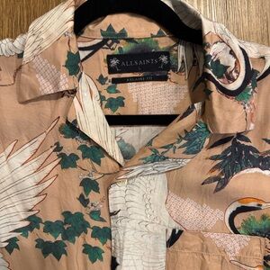 All Saints Men's Pink and Green Graphic Shirt